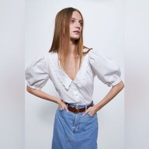 Zara embroidered poplin blouse